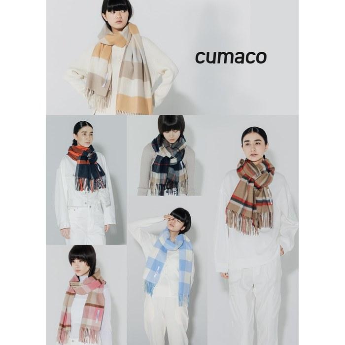[Cumaco] Cashmere Stole 02 Amber Yellow Checkered Pattern - 100% Cashmere - Large Size - C-B0012B-1034