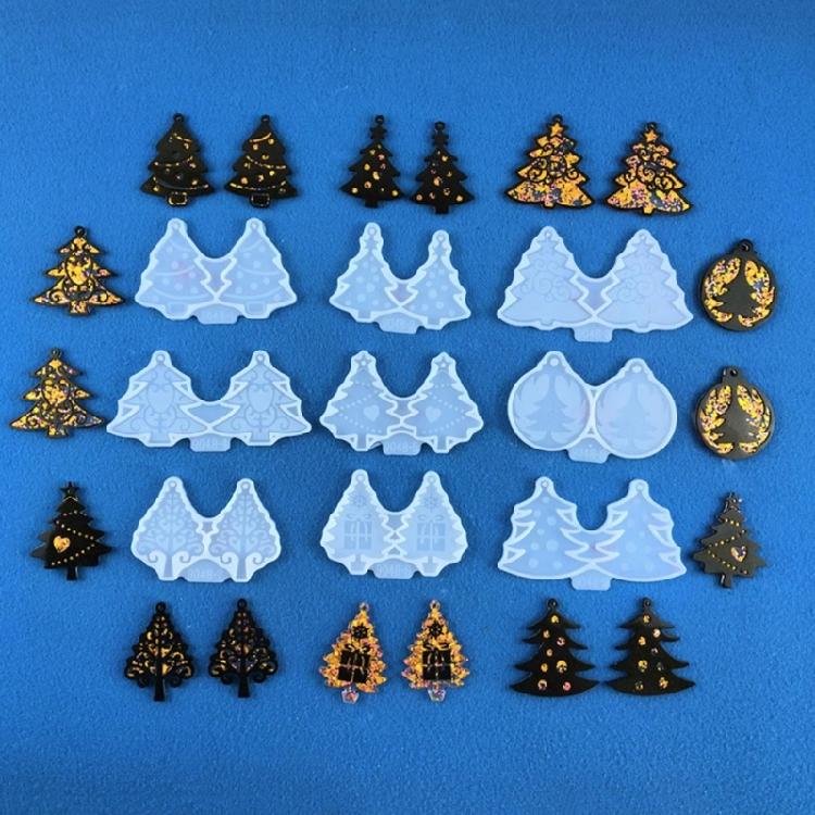 9Pcs Epoxy Geometric Mold Christmas Tree Earrings Pendant Keychain Silicone Mold