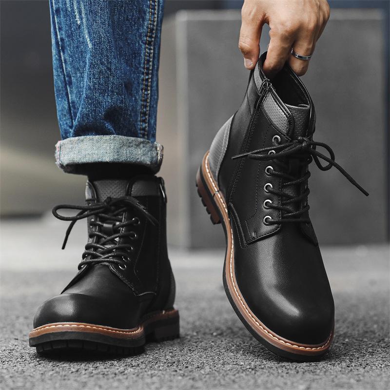 Fashion Men's Classic Retro Work Boots Mens Fashion Ankle Desert Boot Men High-top Lace-up Casual Leather Shoes Good Quality