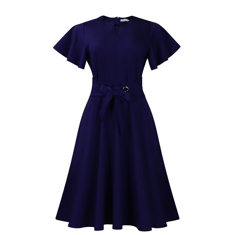 Women's Summer Fashion Temperament Solid Color Strap Short Sleeve Large Size Dress