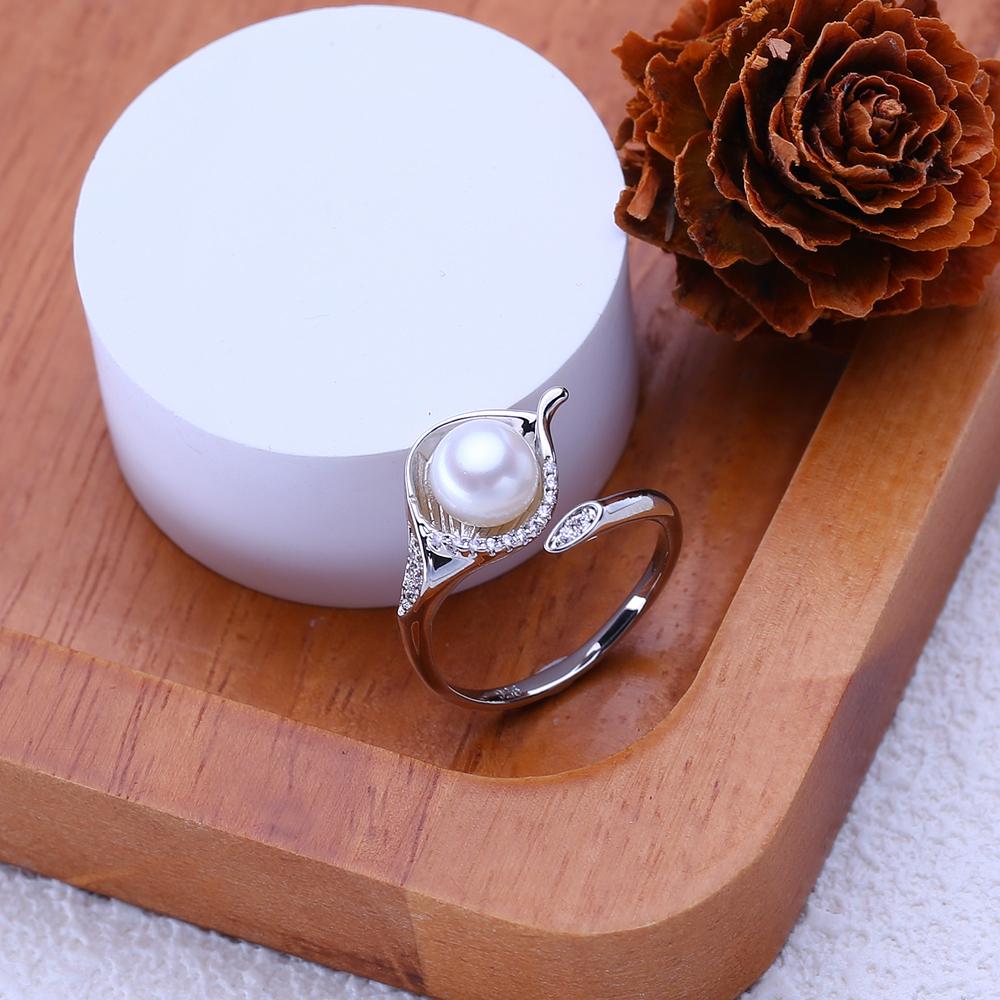 LSOOYH Freshwater Pearl Rings For Women Classic Silver Color Party Ring Anniversary Birthday Gifts