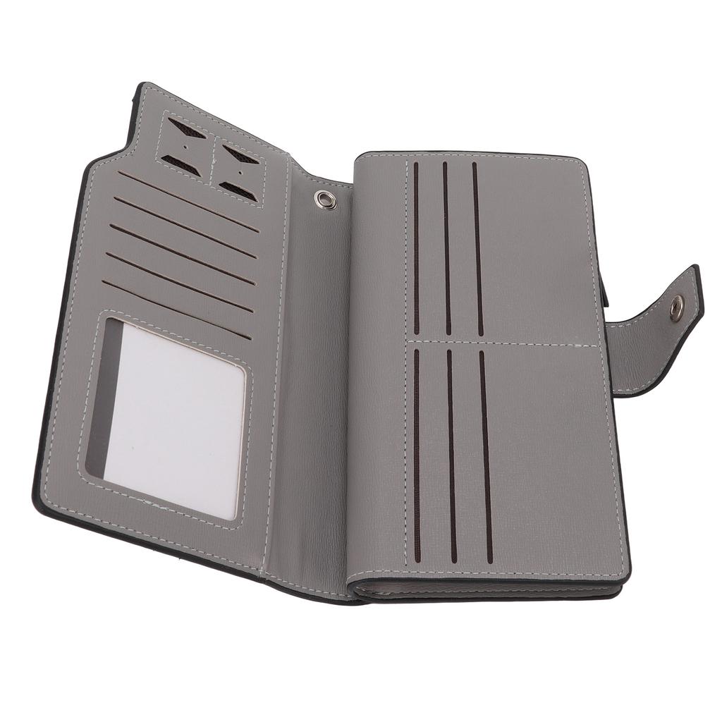 Men Long Wallet PU Leather Multiple Slots Buckle Design Men Purse with Wrist Strap