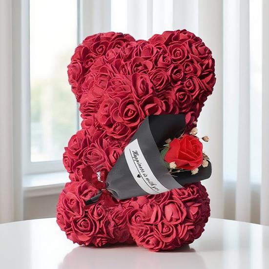Cute Bear Artificial Rose Flower with Gift Box Valentine's Day Gifts for Mom Wife Grandma Girlfriend Sister In Mother's Day Birthday Anniversary