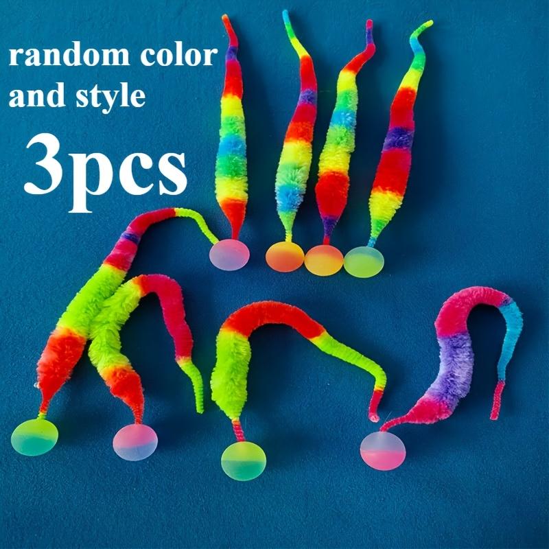 

3PCS Colorful Interactive Cat Teaser Toys - Twisty Worms with Attached Balls, Geometric Polyester Pet Play Sticks