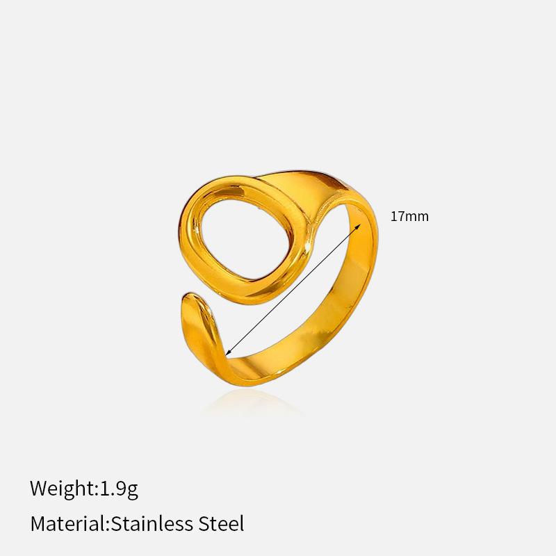 Minimalist Gold 316L Stainless Steel Open Adjustable Ring Real Gold Plated Tarnish Free Premium Oval Titanium Steel Band Ring 1