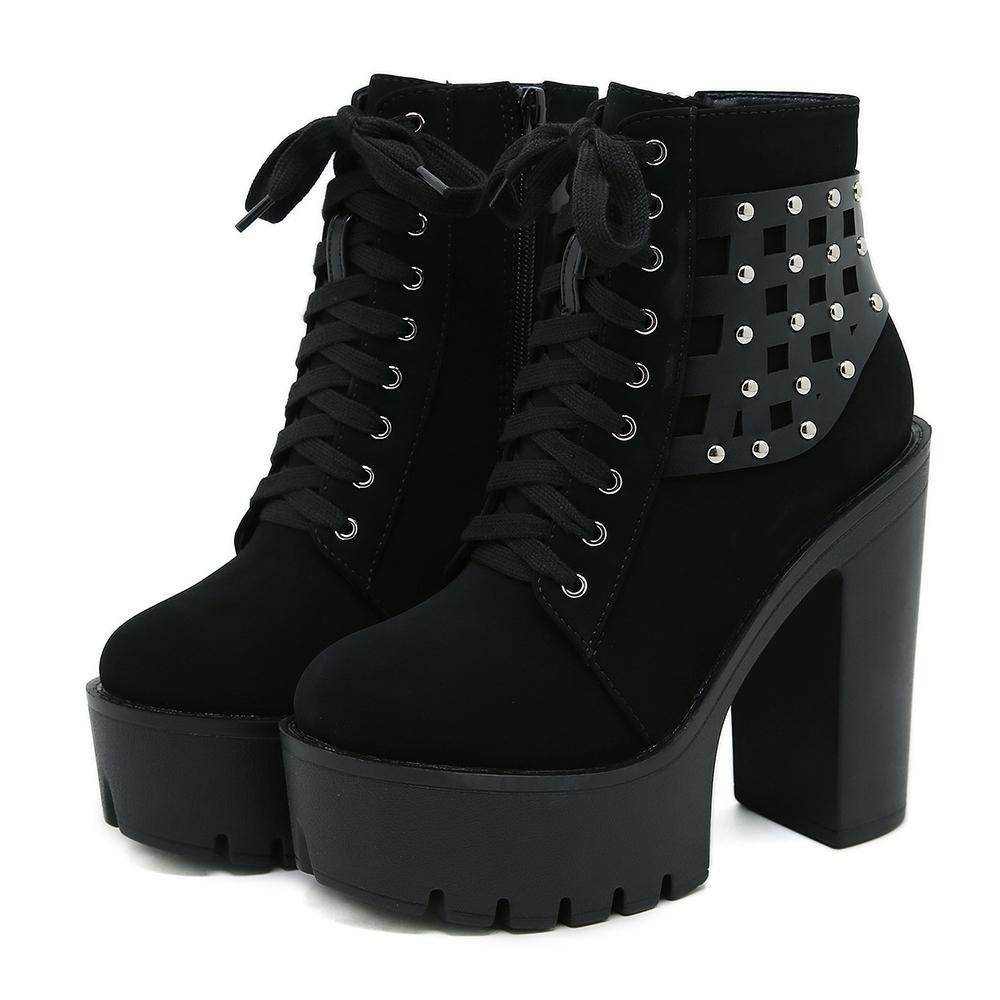 

Gdgydh Women Ankle Boots Platform Lace Up Punk Heeled Motorcycle Boot Sexy Fashion Rivets Black Short Boots for Woman Zipper 35 чёрный