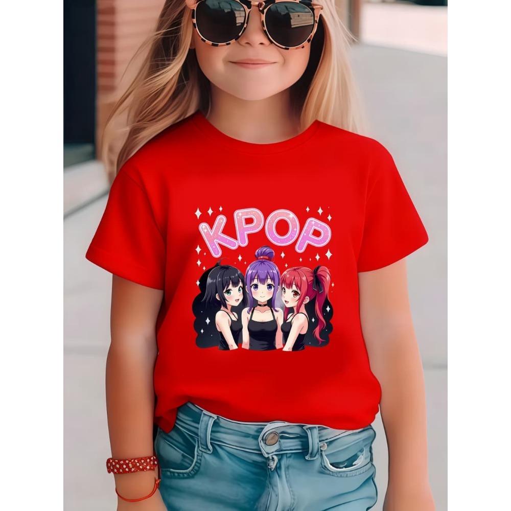 Kids T-shirt Cartoon Print T-shirt Fashion Casual Short Sleeve Tees Summer Girl Tees Tops Clothing