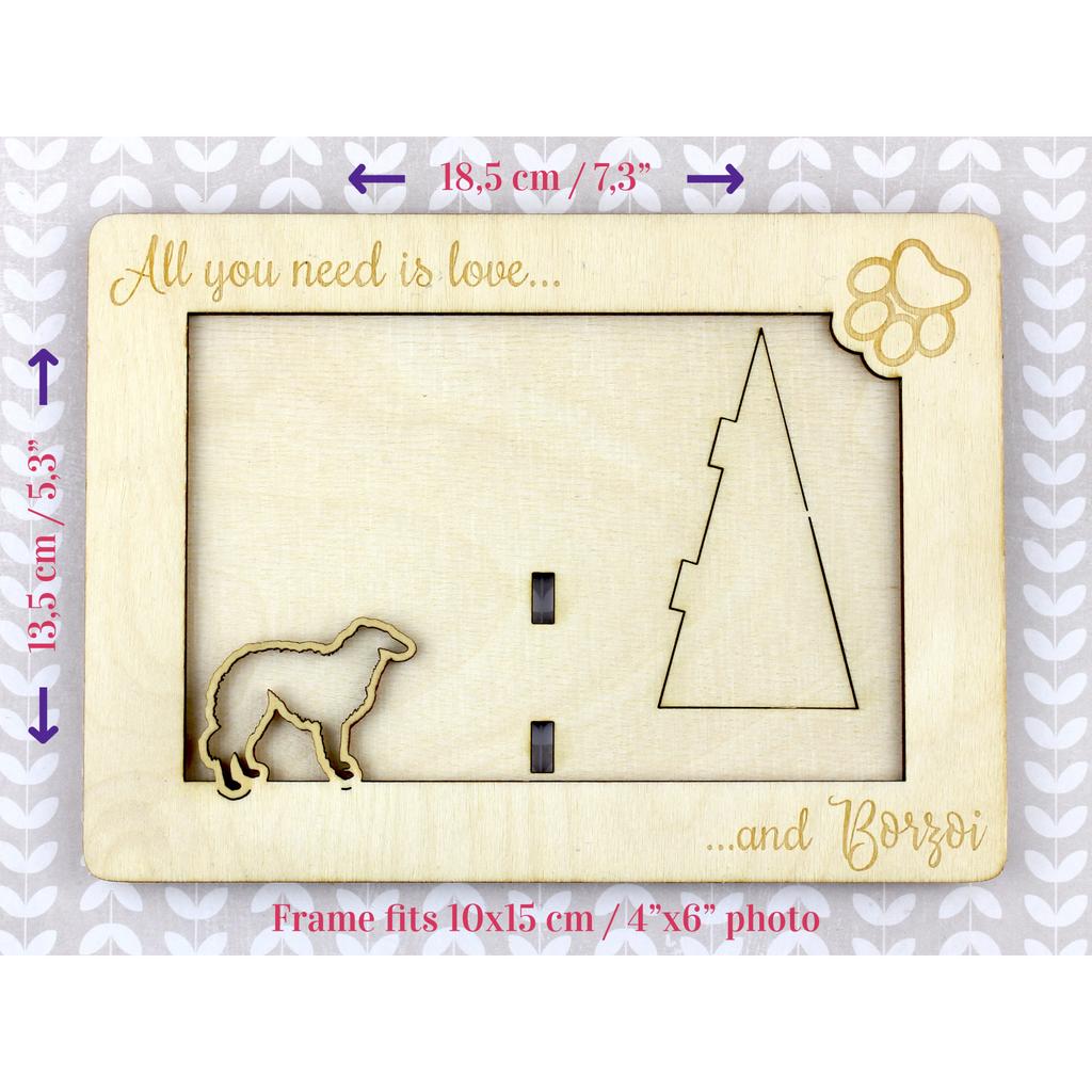 Borzoi, Russian Hunting Sighthound, Russian Wolfhound - Photo frame, engraved wooden frame, a lovely gadget for the dog lover by Art-Dog