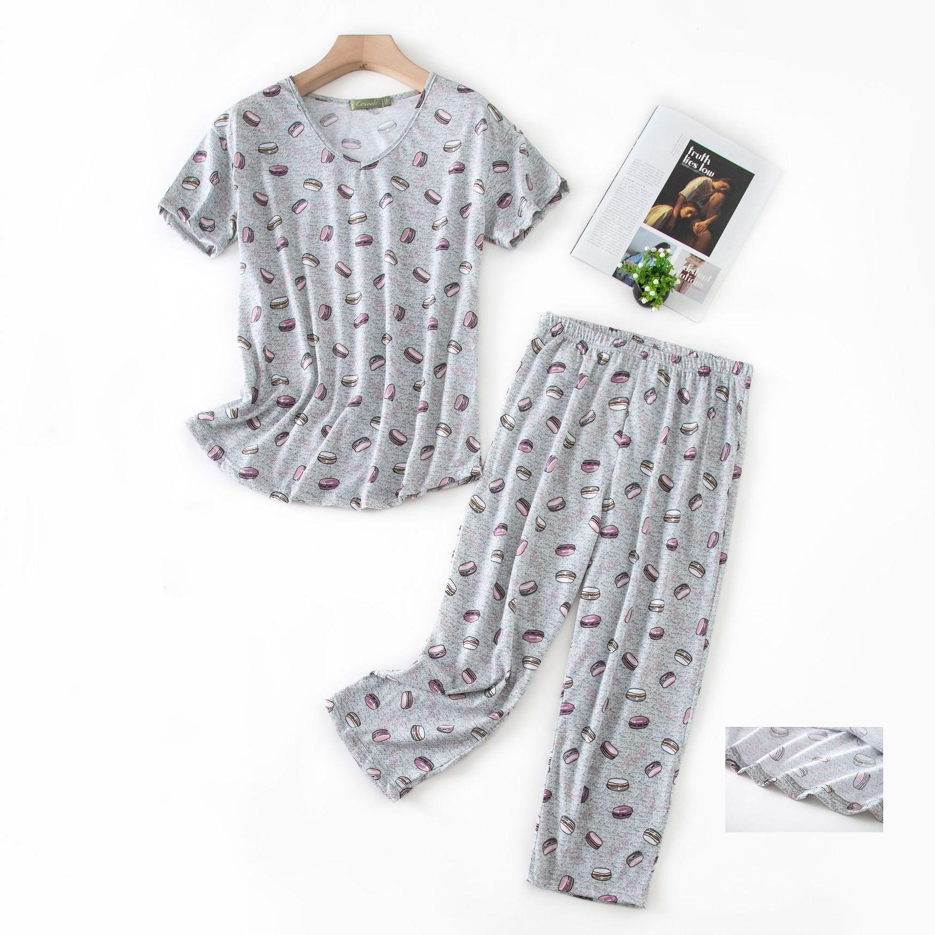 

Большие размеры Летние пижамные комплекты с мультяшным принтом Футболка с коротким рукавом и укороченные брюки Поликоттоновый костюм для сна Комфортная домашняя одежда Европейский крой 3XL