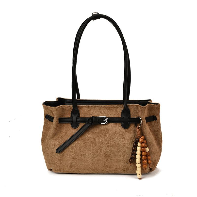 Retro High-value Underarm Bag Women's 2025 New Large-capacity Suede Tote Bag Simple Shoulder Commuter Bag