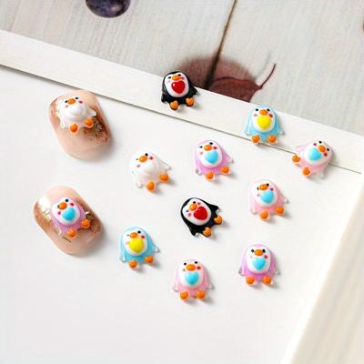 40PC 10mm Little Penguin Cartoon Nail Decoration Cute Animal Dropping Oil Penguin DIY Phone Case Nail Decoration