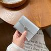 New trendy heart-shaped wallet, fashionable solid color peach heart three-fold small card bag, thin women's short wallet.