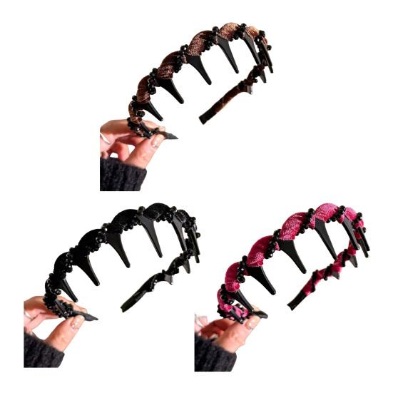 3Pcs Faux Pearl Headband Women Comfortable High Skull Shape Wide Hairband Retro Style Bridal Hair Accessory