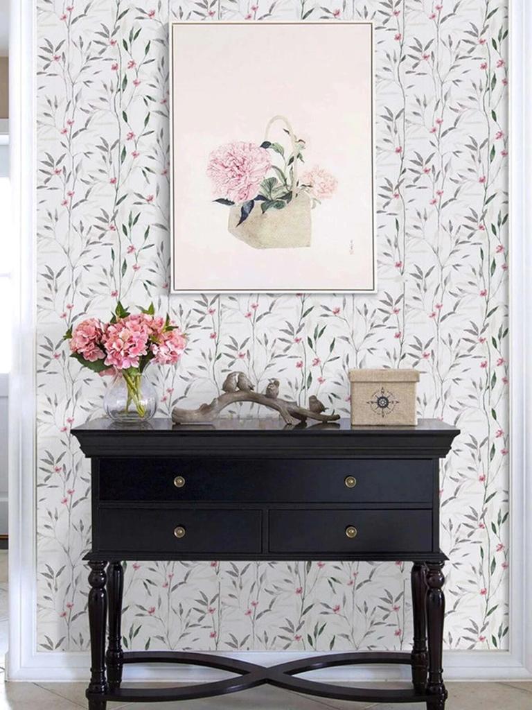 Vinilo Floral Hoja Pelar y Pegar Papel Pintado Autoadhesivo Papel de Contacto Papel Pintado Removible Impermeable para Renovación de Muebles