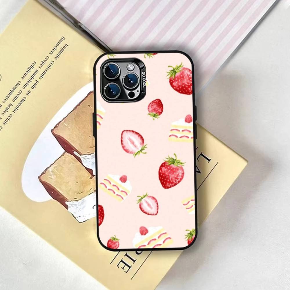 Cream Strawberry Cake Cute Phone Case For iPhone 17,16,15,14,13,12,11 Plus,Pro Max,XS,Colorful Silver Phone Case Funda Cover