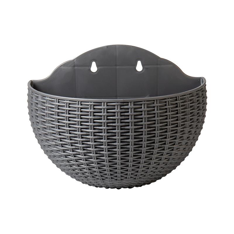 1Pc European Style Wall Hanging Half Round Flowerpot Imitation Rattan Planter for Balcony Outdoor Decor