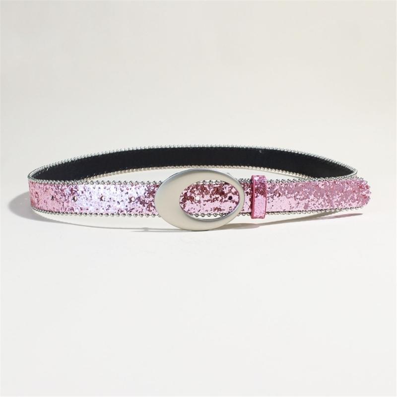 Women's Glitter Rhinestones Studded PU Belt Adjustable Waistband For Jeans Casual Party Wear