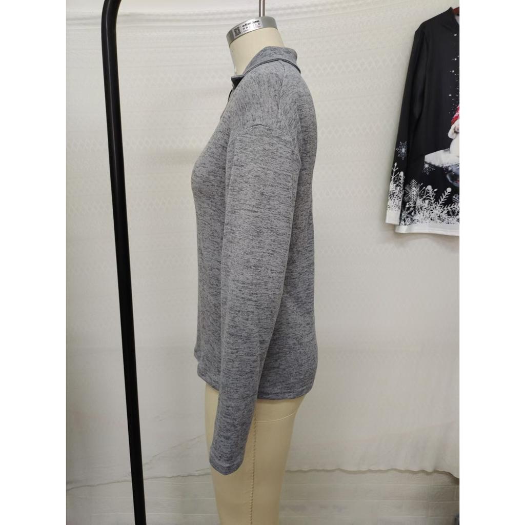 Autumn and Winter Knitted Fabric Lapel Zipper Casual Women's Pullovers & Long Sleeves