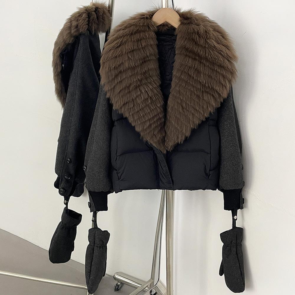 Natural removable real fox fur collar women's autumn and winter new white duck down jacket loose thickened warm jacket