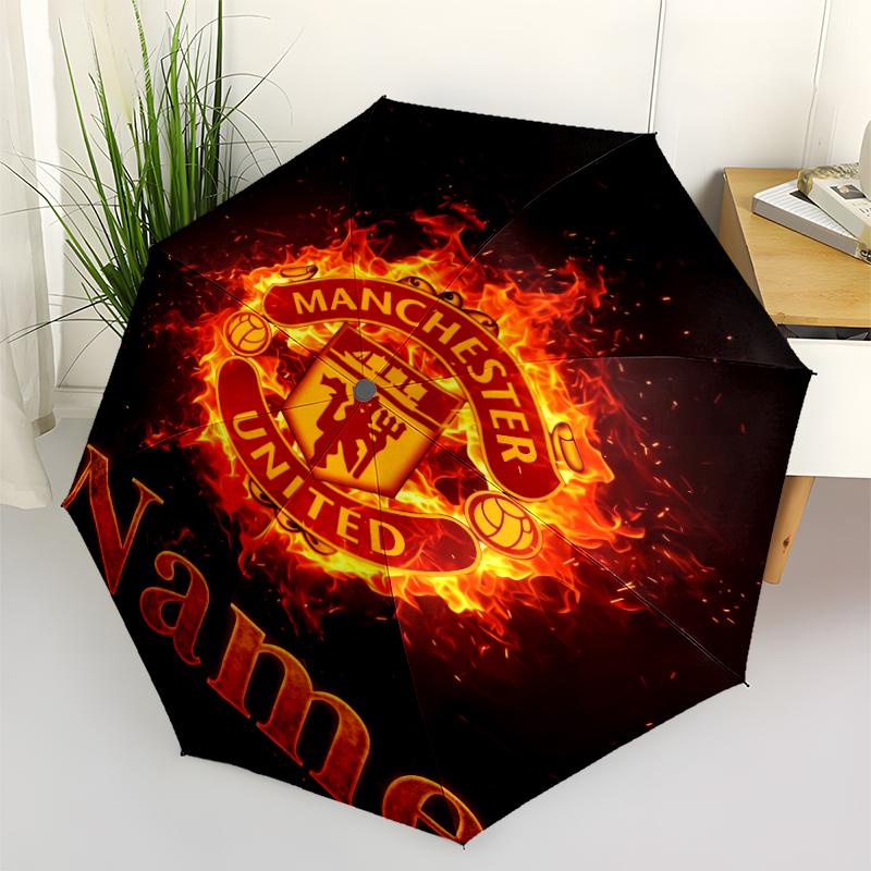 Custom Name Manchester United Theme Automatic Umbrella, Lightweight & Portable, 8 Rib, Perfect for Outdoor Travel, Birthdays, Christmas, Gifts.