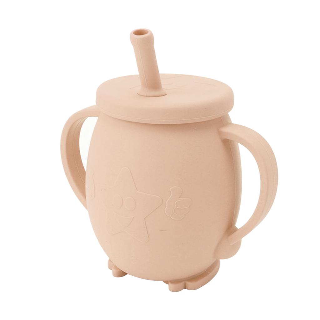 230ml Toddler Cups Silicone Training Sippy Cups with Straw Lid Non Slip Handles Spill Proof Trainer Cup for Baby
