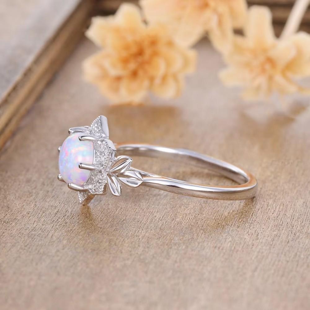 Palladium White K Round White Aobao Flower Leaf Edge Ring