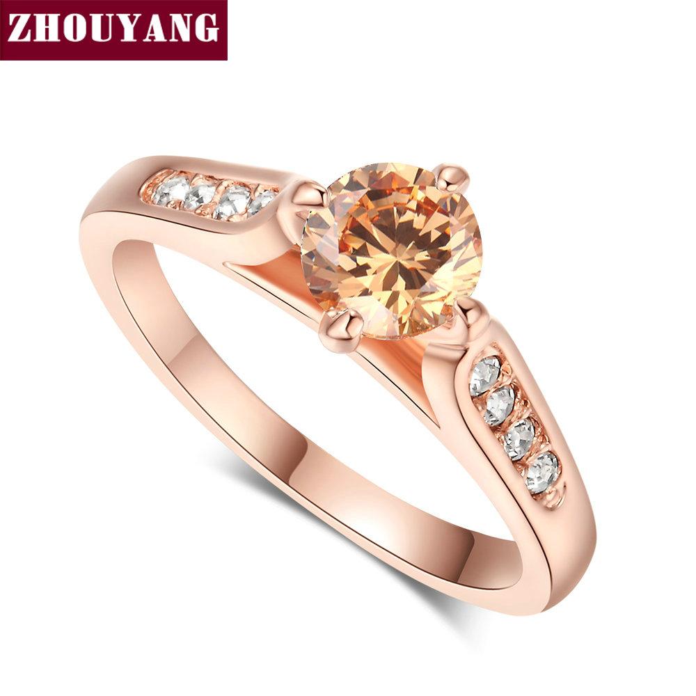 ZHOUYANG Engagement Wedding Ring For Women Classic Prong Setting CZ  Rose Gold Color Fashion Jewelry Lover's Ring R064 R065