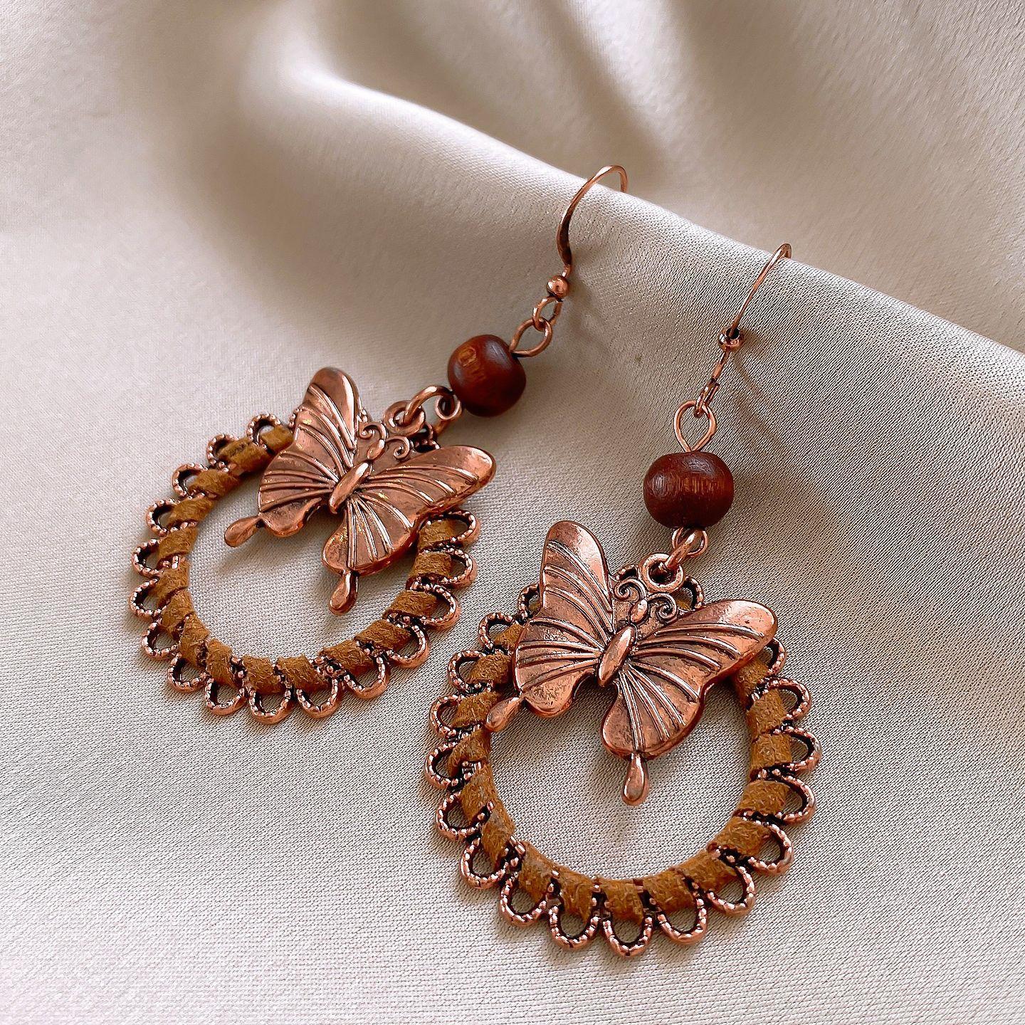 Bohemian ethnic style round butterfly earrings ear hooks women s personality earrings design sense niche