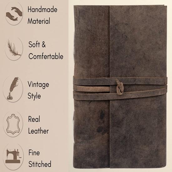 Leather Diary, Handmade Leather Bound Notepad for Men and Women 20.32 X 15.24 Cm, Gift for Any One