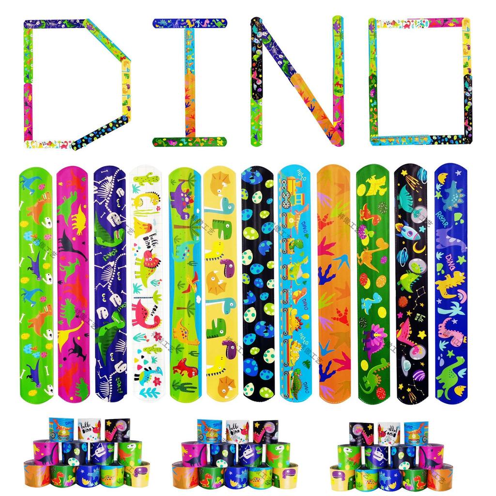 Cartoon 12Pcs Dinosaur Beating Bracelet Gift Party Decoration Children'S Boy Happy Jungle Wildlife Park Dinosaur Birthday Party