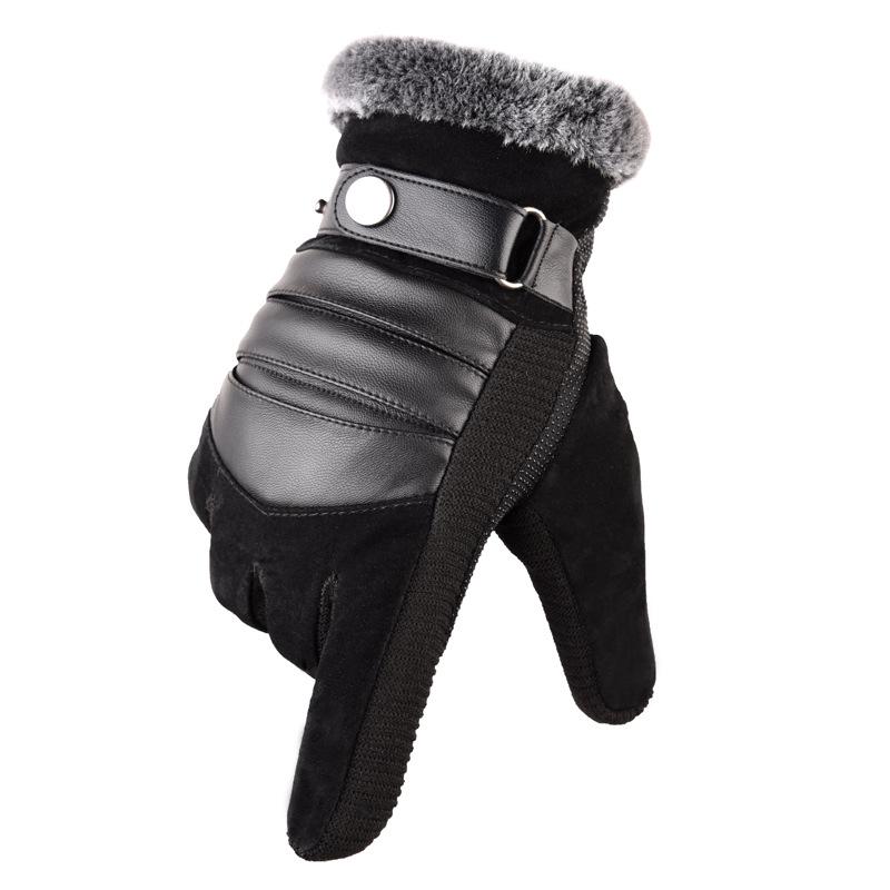 Brown Mens Leather Gloves Real Pigskin  Winter Gloves Warm Thick Driving Skiing Men's Gloves