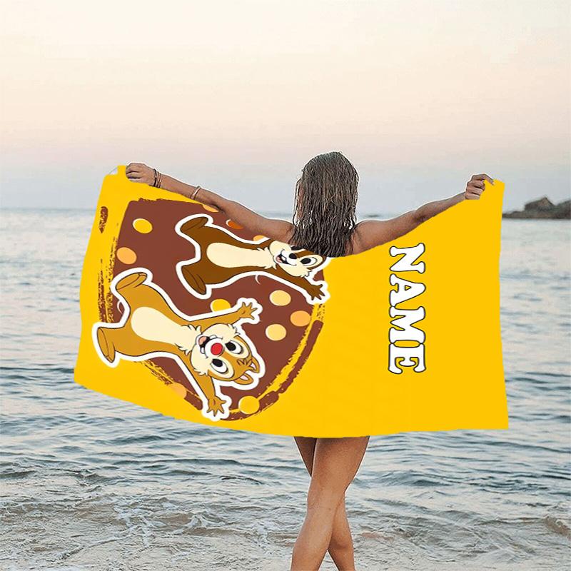 1pc Chip 'n' Dale1 Beach Towel with Custom Name, Beach/Swimming/Bath/Picnic/Camping Towel, Suitable for Seaside Beaches