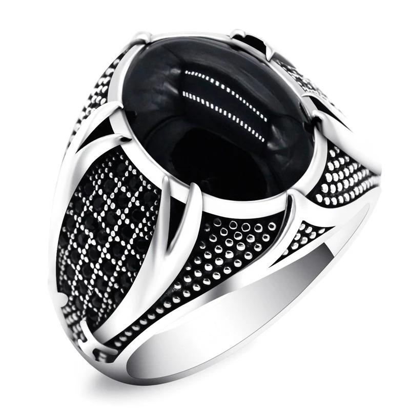 30 Styles Vintage Handmade Turkish Signet Ring For Men Women Ancient Zinc Alloy Color Black Onyx Stone Punk Rings Religious Zircon