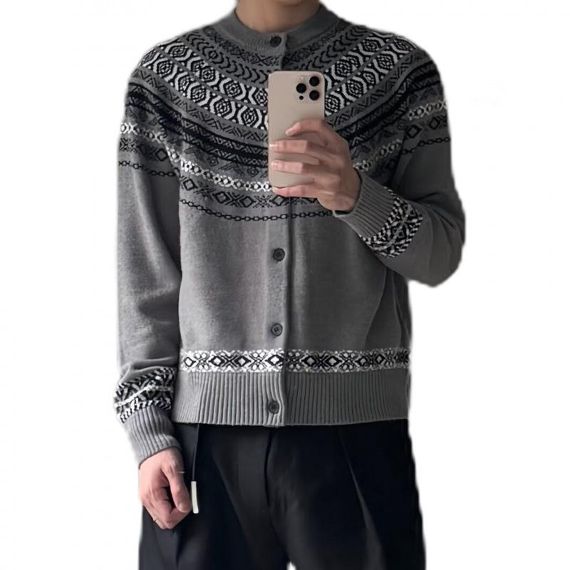 

European Plus Size Fair Isle Jacquard Knit Cardigan for Men - Trendy Christmas Sweater European Size M (China XL) сірий колір