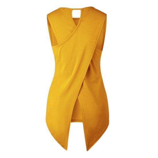 Sexy Lady Solid Color Sleeveless Round Neck Back Slit Irregular Hem Vest Tank Top