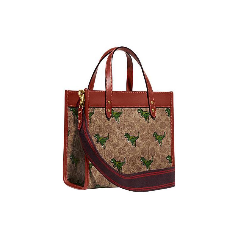 New COACH Field Canvas Artificial Leather Tote Bag, Shopping Bag, Shoulder Bag, Crossbody Bag, Handbag Trumpets Women's Tan CF083-BKHRU