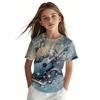 Retro children's clothing 3D music notes printed girls' clothing daily casual short sleeved street designer T-shirt top loose and fashionable T-shirt