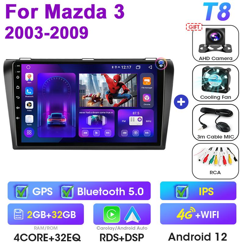 For Mazda 3 2003 2004-2009 2 Din Android 12 Car Radio GPS Navigation 4G WIFI Carplay Auto Intelligent Systems Smart Autoradio