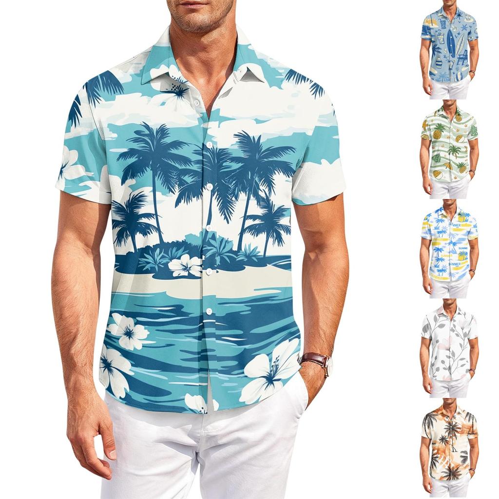 Men’s Casual Short Sleeve Collared Shirt with Floral Print for Outdoor and Wear Lightweight Comfortable Fit