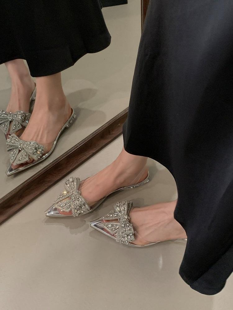 Fashion Eilyken Butterfly-Knot CRYSTAL Transparent Women Pumps Elegant Pointed Toe Slingbacks Sandals Clear Low Heels Shoes