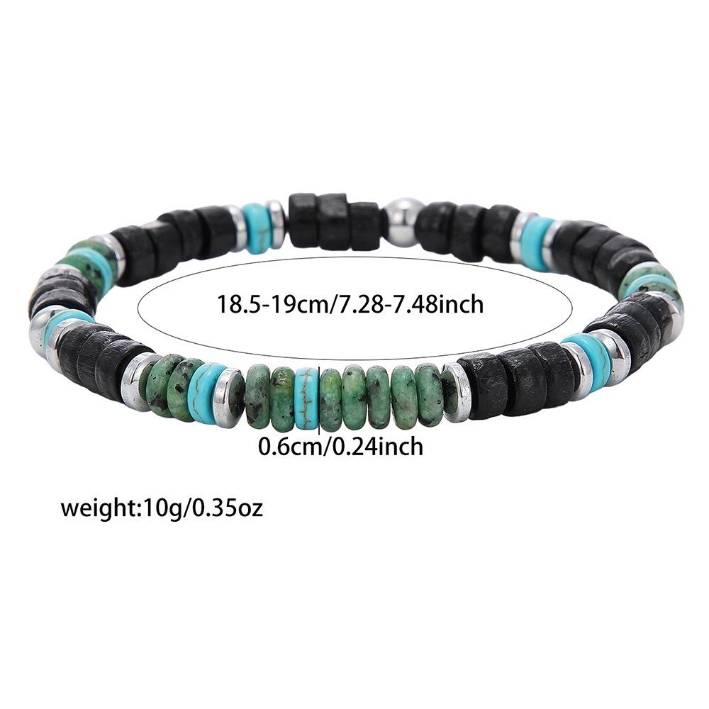 Bohemian Black Agate Beaded Bracelet for Men,Eiastic Green Stone Bead Bracelets,Handmade Stacking Stretch Bracelets Gift