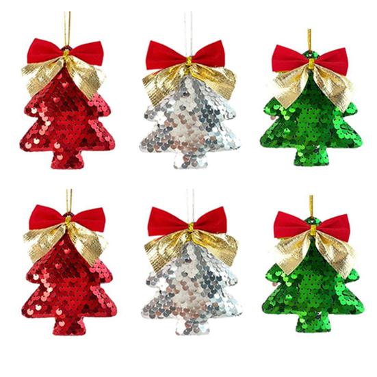 

6 шт. Рождественские елочные украшения в форме дерева подвеска с блестками с бантом для рождественских елок стен дверей вечеринок свадебных украшений 6pcs
