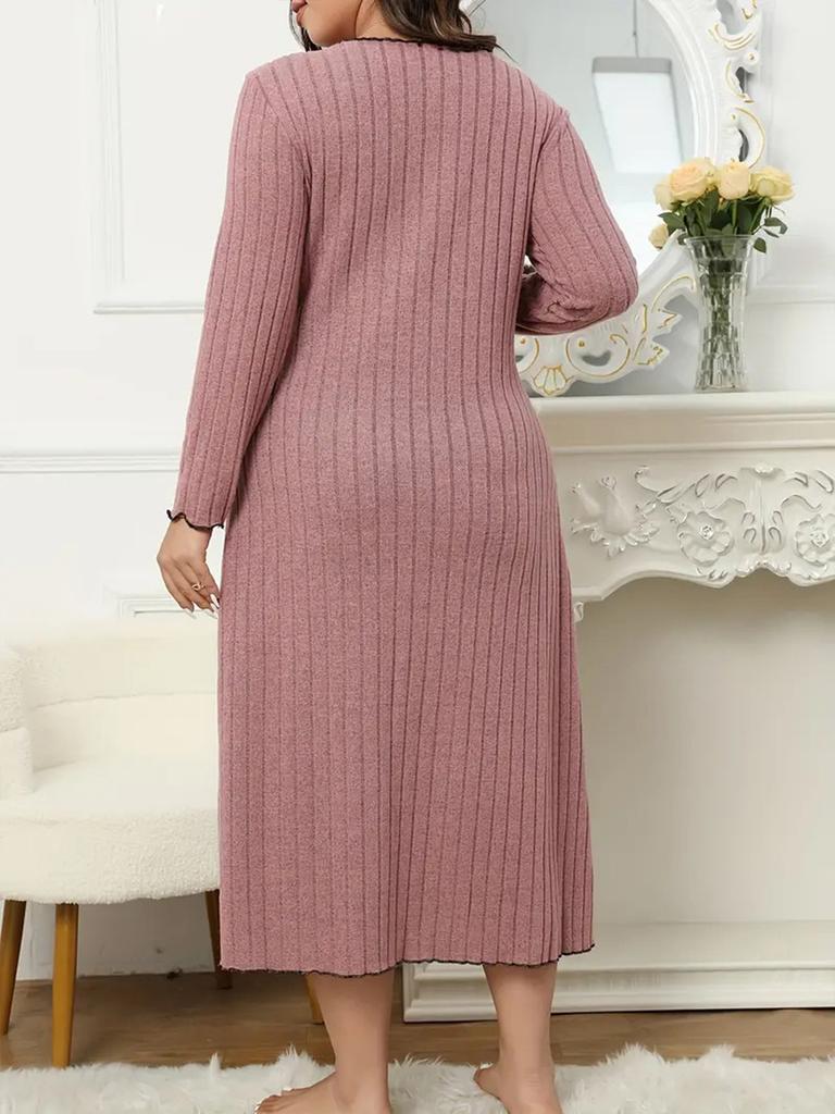 Spring New Arrivals Plus Size Dresses V-Neck Long Sleeve Solid Color Ear Trim Fashion Women's Clothing