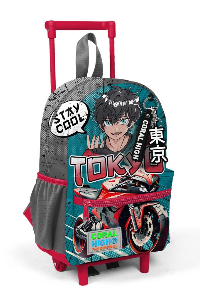 Mini Yuva Squeegee Backpack Gray Nefti Anime Motorcycle Patterned Two Compartments 24064