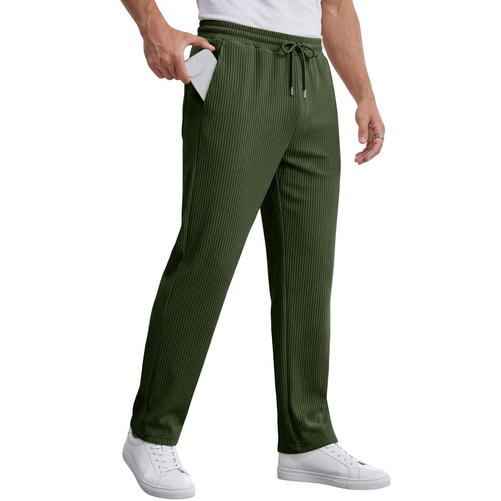 Men's Casual Loose Fit Straight Leg Pants with Drawstring and Stripes for Spring and
