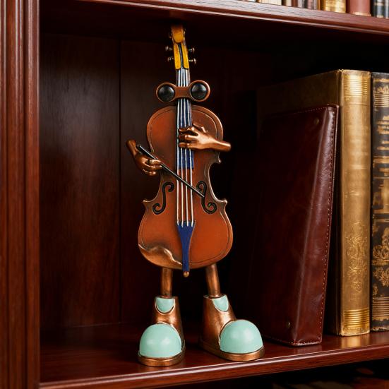 Violin Ornament Smooth Surface Frog Violin Design Resin Mini Sculpture Classic Artistic