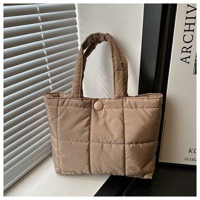Casual Down Cotton Padded Shoulder Bags Large Capacity Lightweight Puffy Handbags Quilted Totes for Women Girls