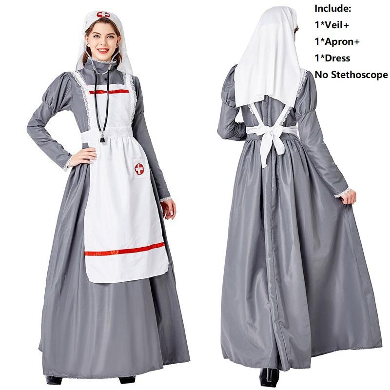 Medical Maxi Medieval Dress Women Fancy Halloween Cosplay Doctor Nurse Costume