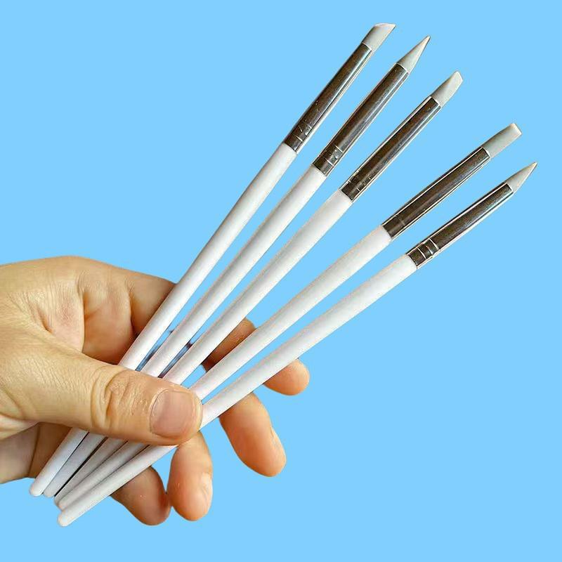 5-Piece Pink Silicone Nail Art Pen Set: Dotting, Embossing, and Powder Pressing Tools