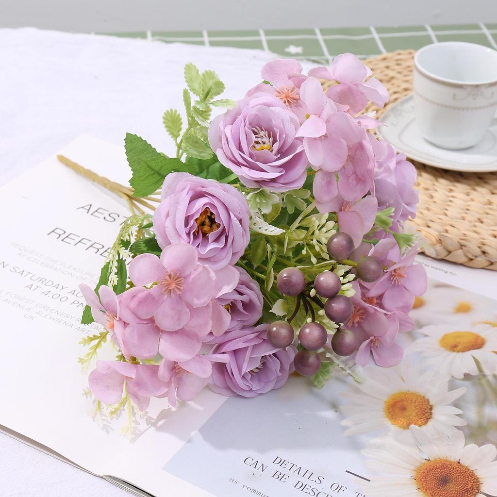 Simulation Green Plants & Fake Small Roses for Wedding, Home, or Outdoor Decor